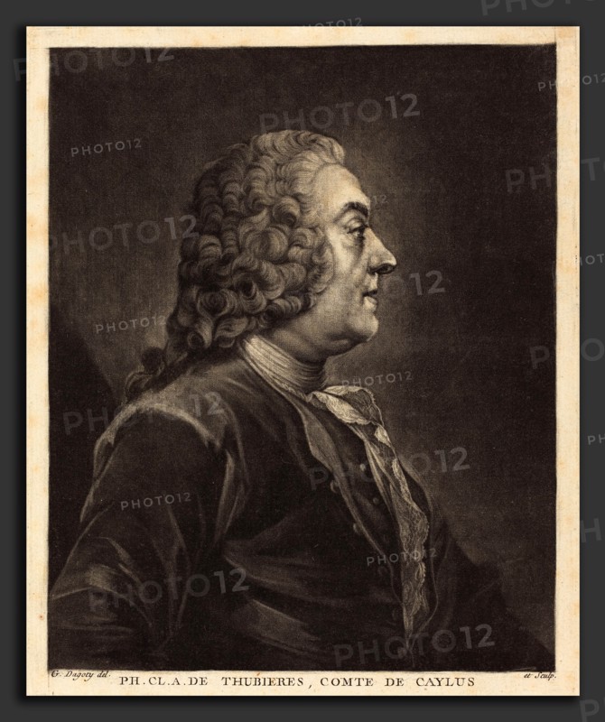 Jean-Baptiste-André Gautier Dagoty (French, 1740 - 1786), Ph. Cl. A. de ThubiÃ¨res, Comte de Caylus, c. 1770, mezzotint on laid paper