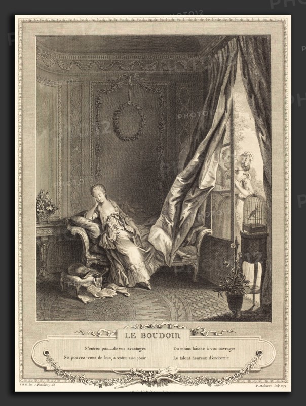 Pierre Maleuvre after Sigmund Freudenberger (French, 1740 - 1803), Le boudoir, etching and engraving