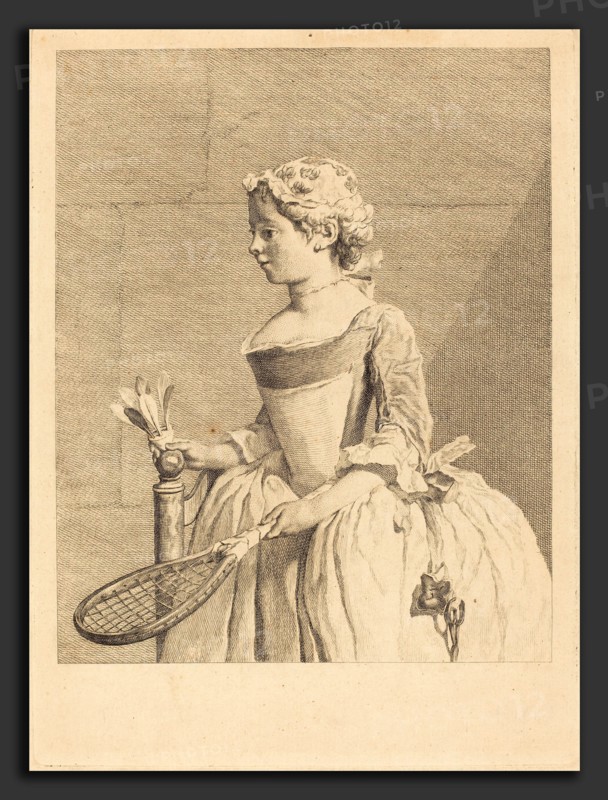 Bernard Lepicie after Jean Siméon Chardin (French, 1698 - 1755), Jeune fille au volant (Jeune fille a la raguette), 1742, engraving [progress proof]