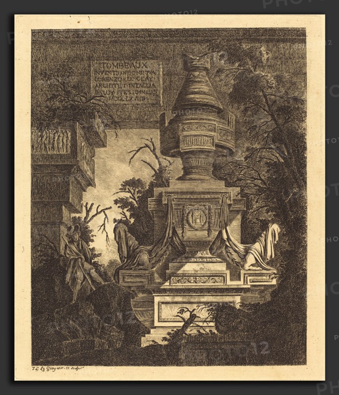 Jean-Laurent Legeay (French, c. 1710 - after 1788), Frontispiece for "Views of Tombs", 1768, etching