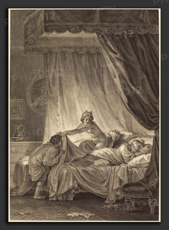 Charles Louis Lingée after Jean-Honoré Fragonard (French, 1748 - 1819), Joconde: Le lit, etching