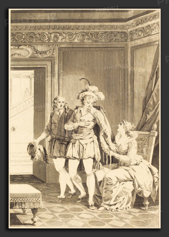 after Jean-Jacques-FranÃ§ois Le Barbier I, Joconde: Le depart, etching