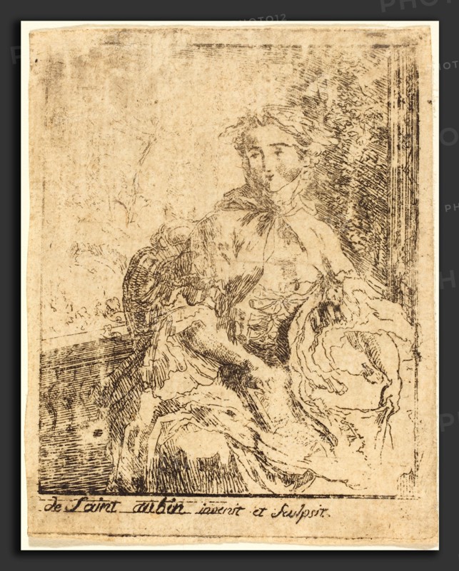 Gabriel Jacques de Saint-Aubin (French, 1724 - 1780), Young Woman on the Terrace (La jeune femme a la terrasse), etching