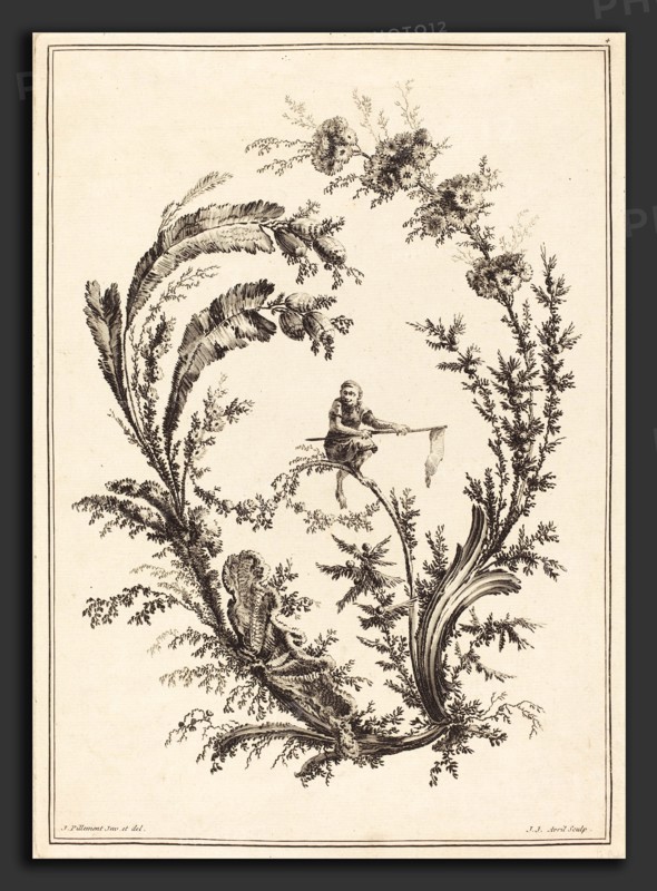 Jean-Jacques Avril I after Jean-Baptiste Pillement (French, 1744 - 1831), Ornament with a Monkey, etching and engraving