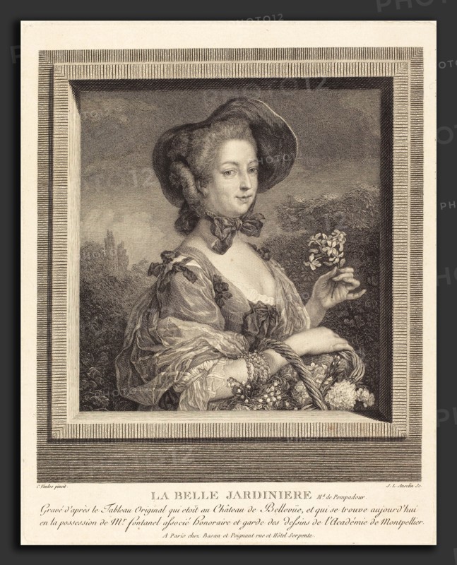 Jean-Louis Anselin after Carle Van Loo (French, 1754 - 1823), La Marquise de Pompadour en belle jardiniere, etching