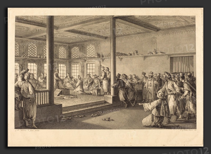 Antoine-Jean Duclos after Jean-Michel Moreau (French, 1742 - 1795), Réception de Choiseul-Gouffier chez Hassan-Tchousch-Oglou, 1780, engraving on laid paper