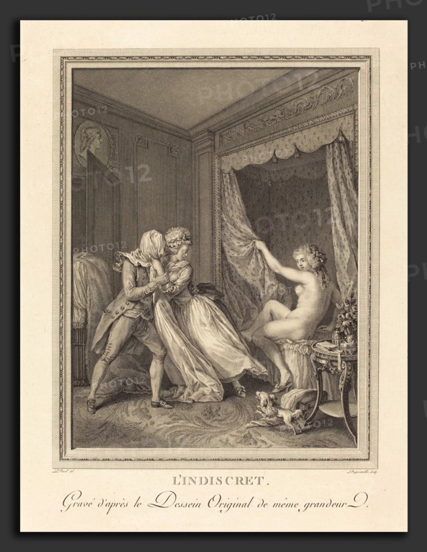 Francois-Nicolas-Barthelemy Dequevauviller after Antoine Borel (French, 1745 - c. 1807), L'Indiscret, 1786, etching and engraving