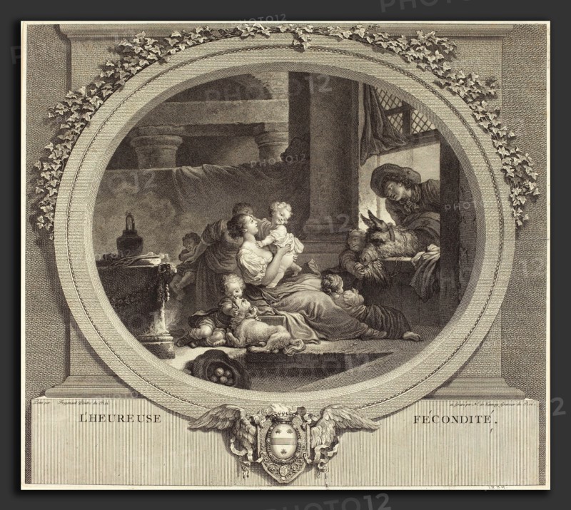 Nicolas Delaunay after Jean-Honoré Fragonard (French, 1739 - 1792), L'heureuse fécondité, 1777, engraving