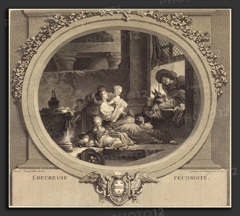Nicolas Delaunay after Jean-Honoré Fragonard (French, 1739 - 1792), L'heureuse fécondité, 1777, engraving
