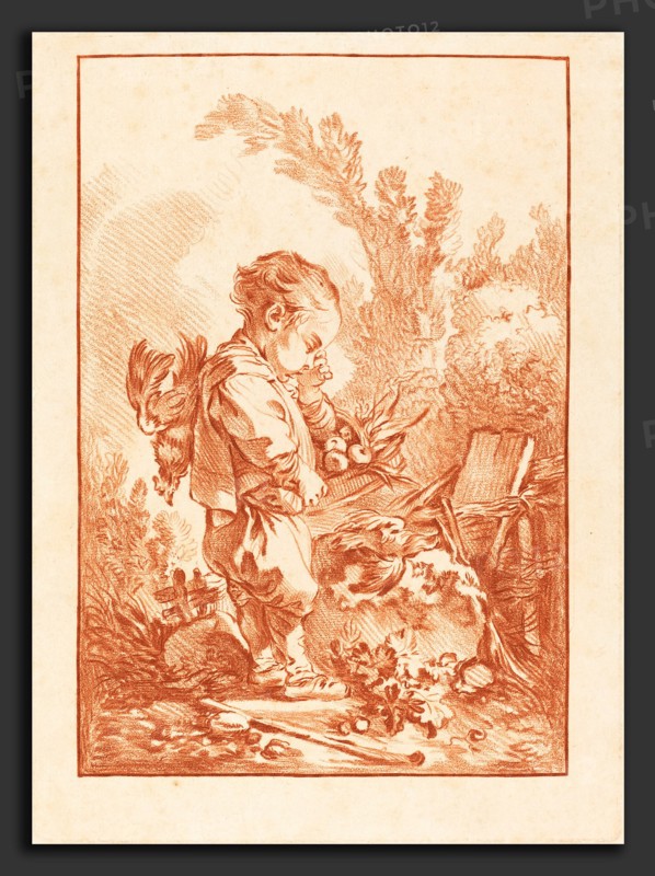 Gilles Demarteau, the Elder after FranÃ§ois Boucher (French, 1722 - 1776), Le Maraudeur (The Thief), c. 1769, chalk manner printed in red ink