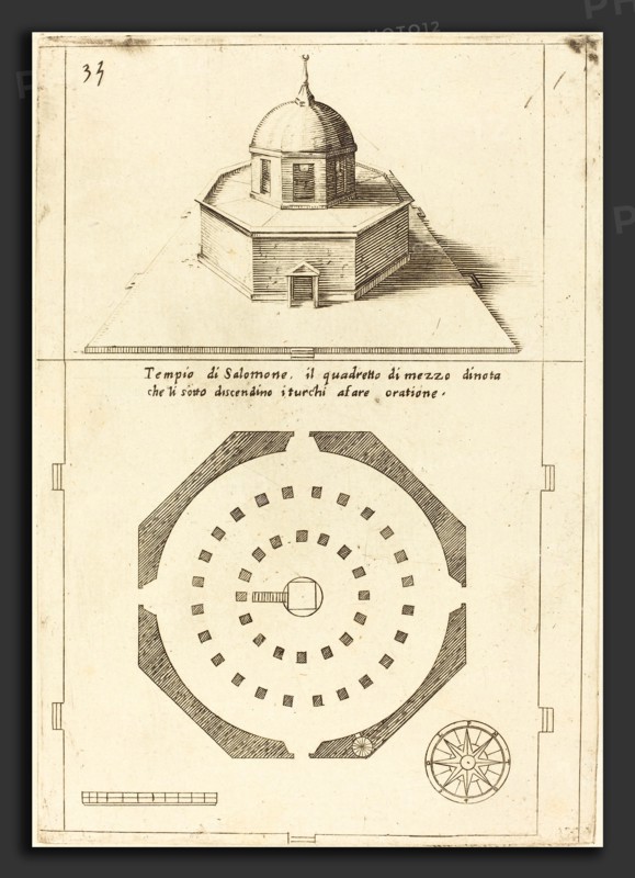 Jacques Callot (French, 1592 - 1635), Plan and Rendering of the Temple of Solomon, 1619, etching and engraving on laid paper [restrike]