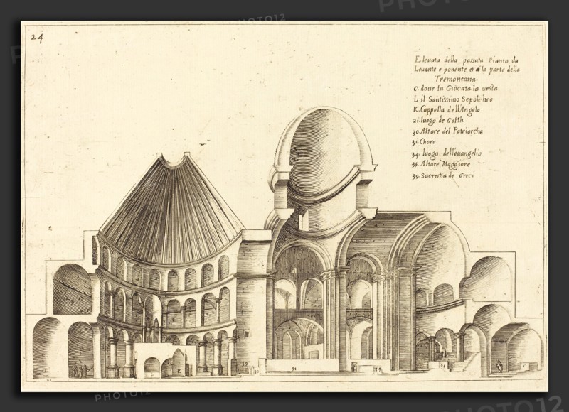Jacques Callot (French, 1592 - 1635), Cross-Section of the Church of the Holy Sepulchre, 1619, etching and engraving on laid paper [restrike]