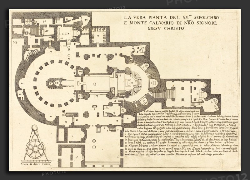 Jacques Callot (French, 1592 - 1635), Plan of the Holy Sepulchre and Mount Calvary, 1619, etching and engraving on laid paper [restrike]