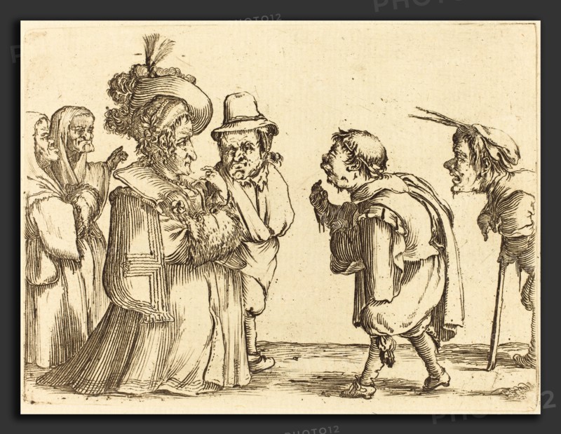 Stefano Della Bella (Italian, 1610 - 1664), A Lady Greeted by a Dwarf, etching on laid paper [restrike]