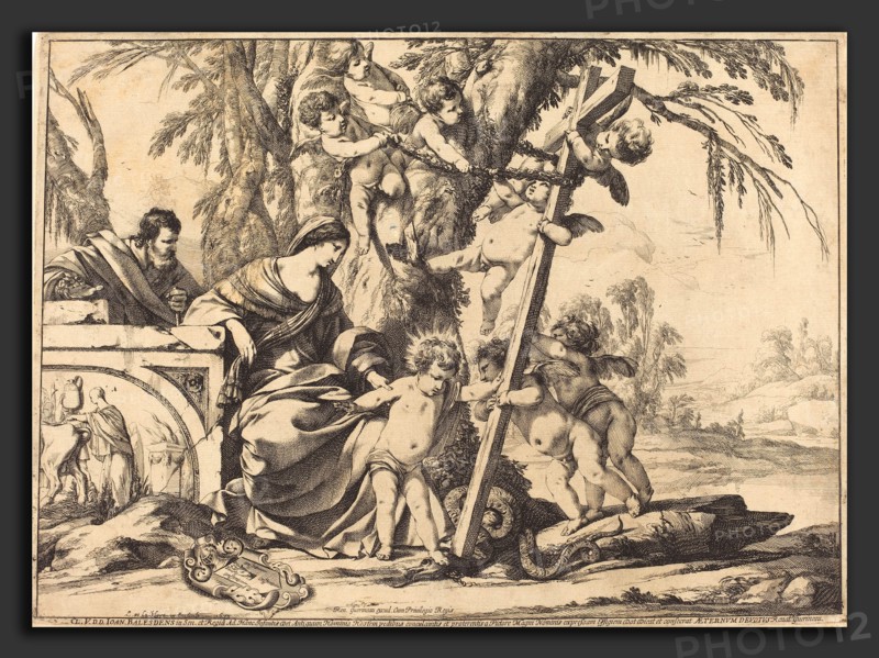 Laurent de La Hyre (French, 1606 - 1656), Holy Family with Angels and the Cross, Crushing a Serpent, 1639, etching on laid paper