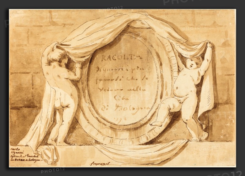 Jean Claude Richard de Saint-Non after Jean-Honoré Fragonard after Carlo Cignani (French, 1727 - 1791), Oval Design from the Church of San Michele de Bosco, Bologna, 1770-1772, etching [counterproof] with sepia wash