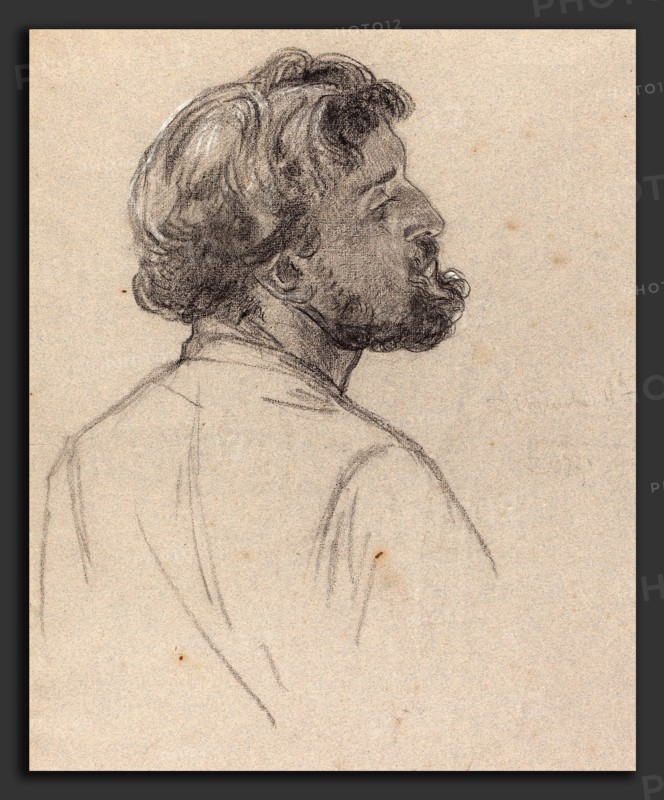 Charles-Louis-Lucien MÃ¼ller (French, 1815 - 1892), Head of a Bearded Gentleman, early 1860s, black chalk with white heightening on blue paper