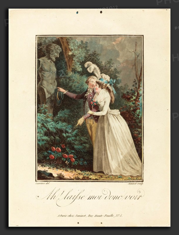 Jean-FranÃ§ois Janinet after Nicolas Lavreince (French, 1752 - 1814), Ah! Laisse-moi donc voir, color aquatint