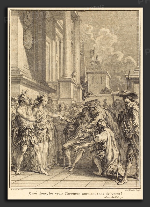 Antoine-Jean Duclos after Hubert FranÃ§ois Gravelot (French, 1742 - 1795), Quoi donc, les vrais Chretiens auraient tant de vertu!, etching and engraving