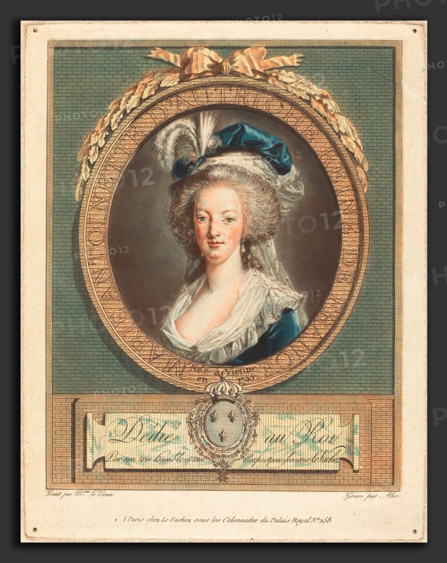 Pierre-Michel Alix after Elisabeth-Louise Vigée Le Brun (French, 1762 - 1817), Queen Marie-Antoinette, c. 1789, etching and wash manner, printed in blue, red, yellow, and black inks