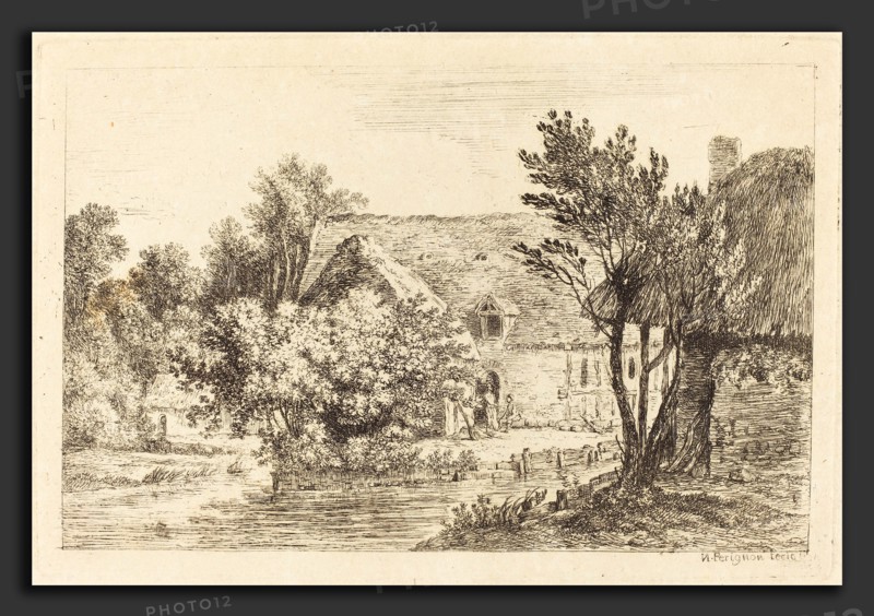 Nicolas Pérignon (French, 1726 - 1782), A House and a Shaded Cottage on the Banks of a River, c. 1770, etching on laid paper