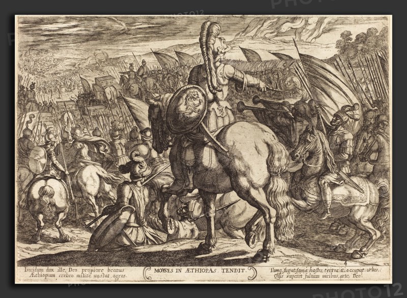 Antonio Tempesta (Italian, 1555 - 1630), Moses makes the Hebrew army march against the Ethiopians, 1613, etching