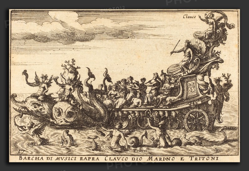 Balthasar Moncornet after Remigio Cantagallina (French, c. 1600 - 1668), Barcha di musici rapra Clauco dio Marino e Tritoni, etching on laid paper