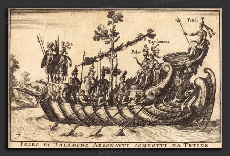 Balthasar Moncornet after Remigio Cantagallina (French, c. 1600 - 1668), Peleo et Talamone Argonauti condotti da Tetide, etching on laid paper