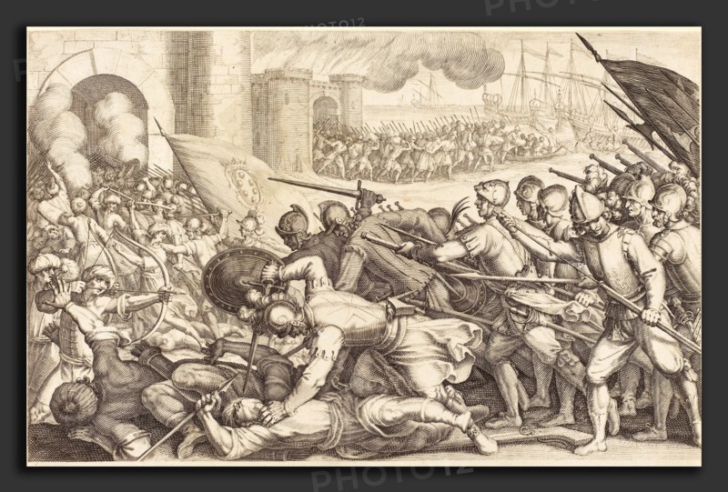 Jacques Callot (French, 1592 - 1635), The Troops Forcing the Gate of a Town, c. 1614, engraving