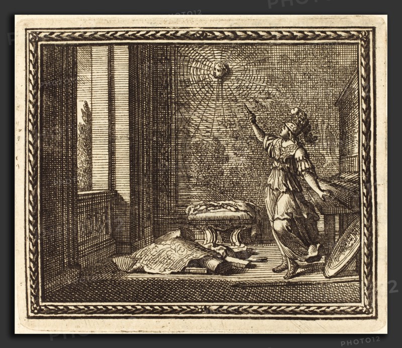 Jean Lepautre (French, 1618 - 1682), Minerva Changing Arachne into a Spider, published 1676, etching and engraving on laid paper