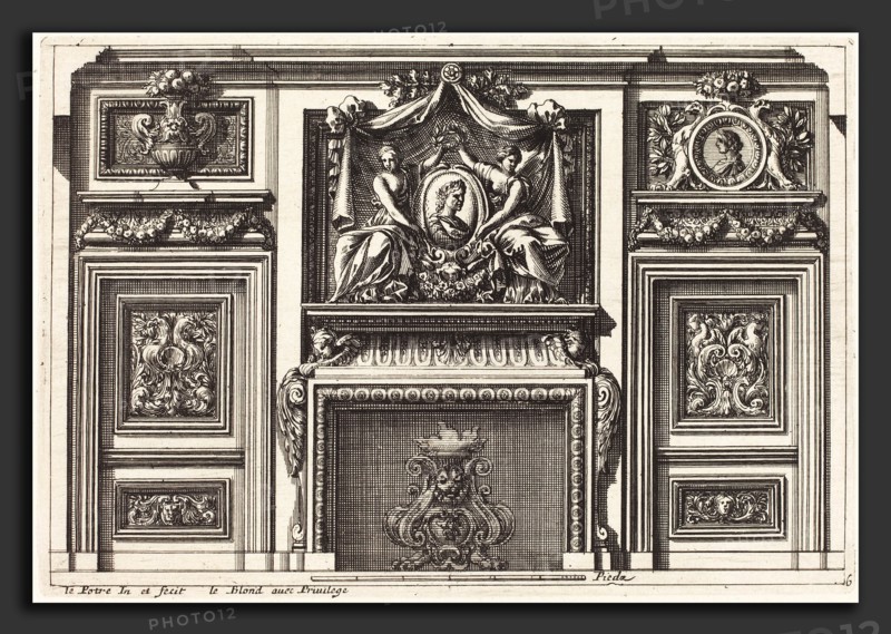 Jean Lepautre (French, 1618 - 1682), Fireplaces and Other Interior Decorations, etching