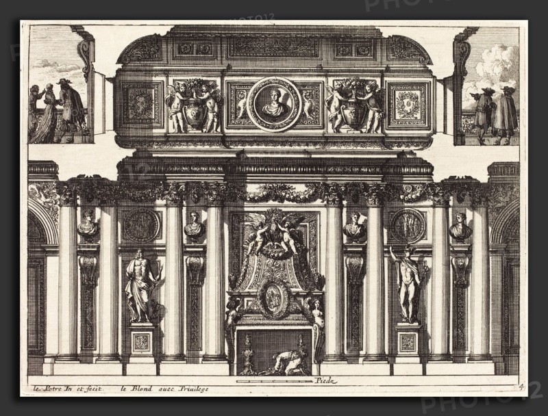 Jean Lepautre (French, 1618 - 1682), Fireplaces and Other Interior Decorations, etching