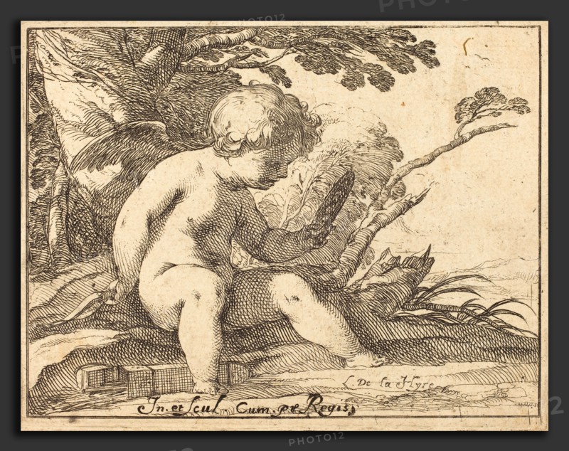 Laurent de La Hyre (French, 1606 - 1656), Cupid Looking in a Mirror, engraving and etching on laid paper