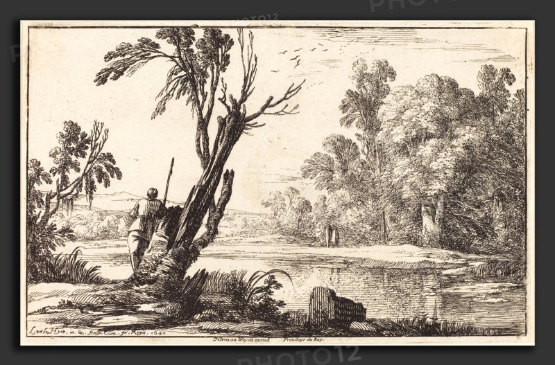 Laurent de La Hyre (French, 1606 - 1656), A Man Gazing across a Still Pond, 1640, etching