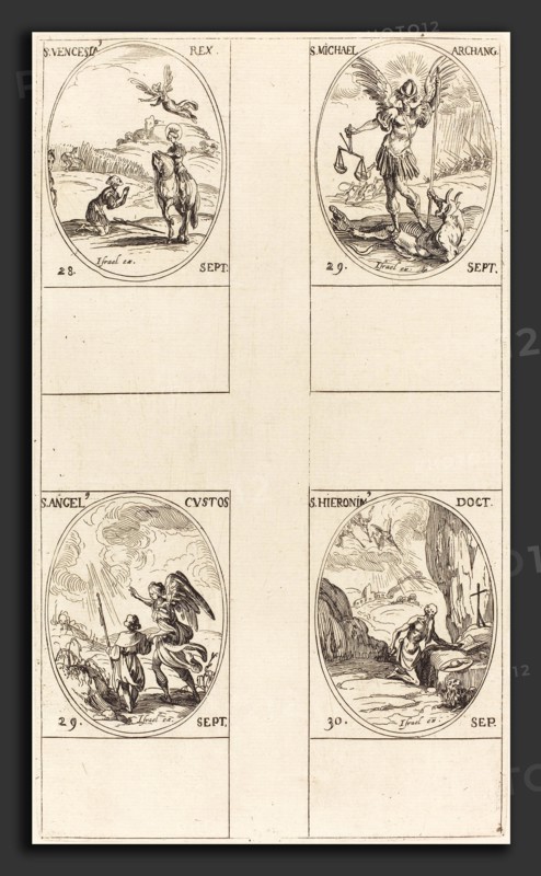 Jacques Callot (French, 1592 - 1635), St. Wenceslas; St. Michael, Archangel; The Guardian Angel; St. Jerome, etching