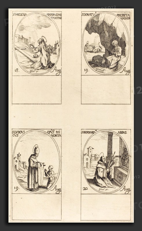 Jacques Callot (French, 1592 - 1635), St. Helen; St. Donatus; St. Ludovicus, Bishop; St. Bernard, etching