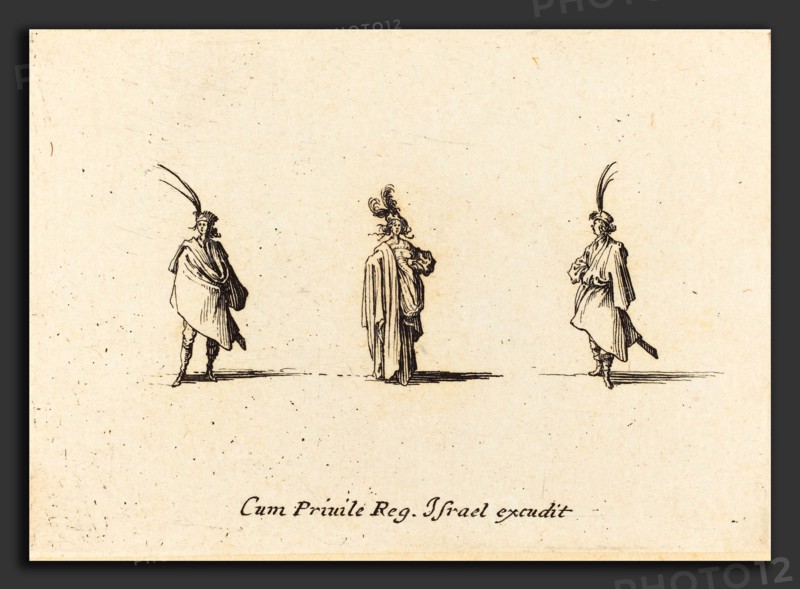 Jacques Callot (French, 1592 - 1635), Lady in Long Cloak, and Two Gentlemen, probably 1634, etching