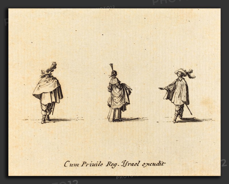 Jacques Callot (French, 1592 - 1635), Lady with Dress Gathered Up, and Two Gentlemen, probably 1634, etching