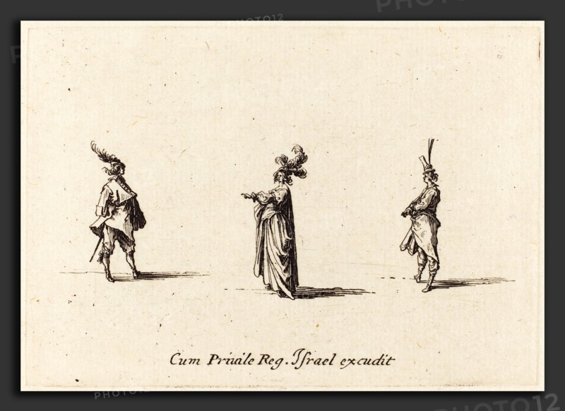 Jacques Callot (French, 1592 - 1635), Lady with Plumed Hat, and Two Gentlemen, probably 1634, etching