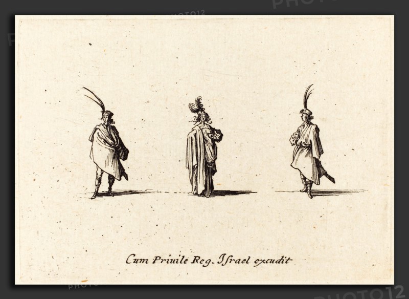 Jacques Callot (French, 1592 - 1635), Lady in Long Cloak, and Two Gentlemen, probably 1634, etching