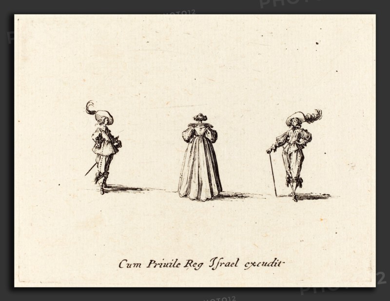 Jacques Callot (French, 1592 - 1635), Lady Seen from Behind, and Two Gentlemen, probably 1634, etching