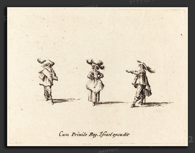 Jacques Callot (French, 1592 - 1635), Lady with Large Plumes, and Two Gentlemen, probably 1634, etching