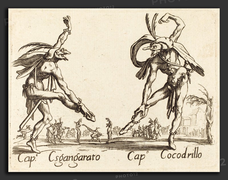 after Jacques Callot, Cap. Esgangarato and Cap. Cocodrillo, etching
