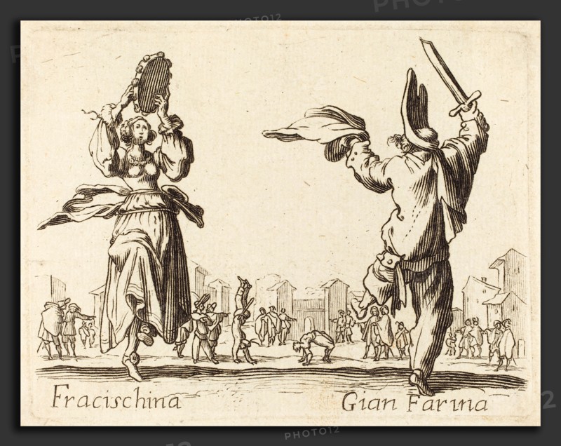 after Jacques Callot, Fracischina and Gian Farina, etching