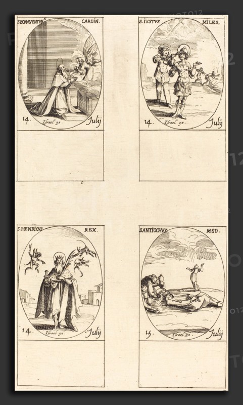Jacques Callot (French, 1592 - 1635), St. Bonaventura; St. Justus; St. Henry, Emperor; St. Antiochus, etching