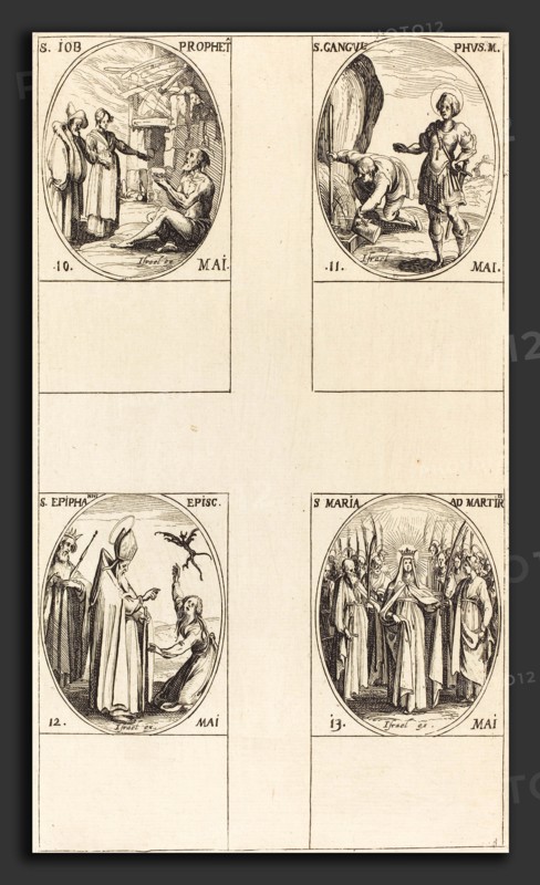 Jacques Callot (French, 1592 - 1635), St. Job, Prophet; St. Gangulphus; St. Epiphanius; St. Mary of Martyrs, etching