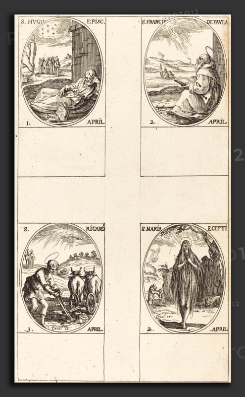 Jacques Callot (French, 1592 - 1635), St. Hugo; St. Francis of Paula; St. Mary of Egypt; St. Richard, etching