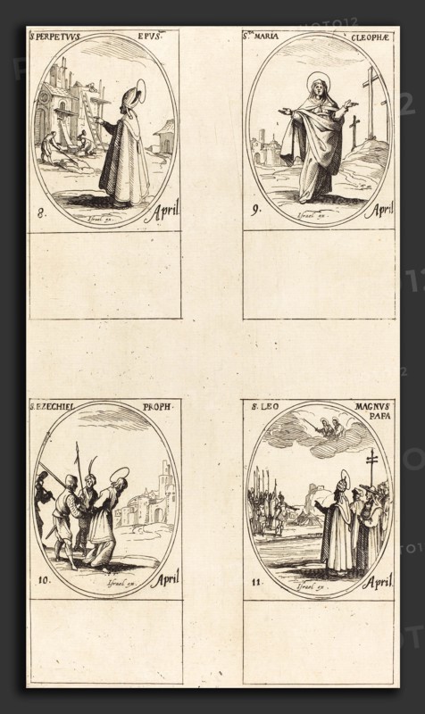 Jacques Callot (French, 1592 - 1635), St. Perpetuus; St. Mary of Cleophas; St. Ezechiel; St. Leo the Great, etching