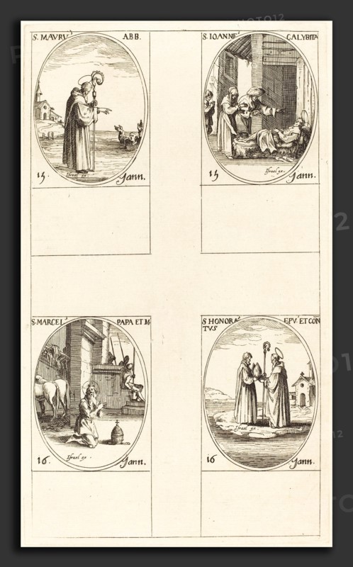Jacques Callot (French, 1592 - 1635), St. Maurus; St. John Calybite;  St. Marcellus; St. Honoratus, etching