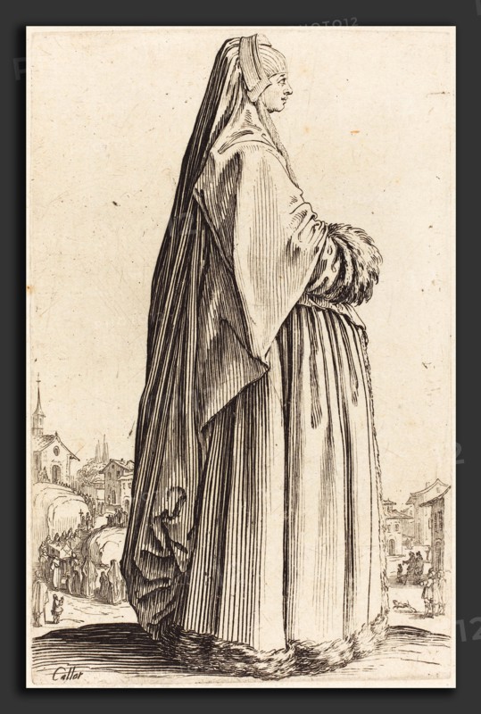 Jacques Callot (French, 1592 - 1635), Noble Woman Wearing a Veil and a Dress Trimmed in Fur, c. 1620-1623, etching